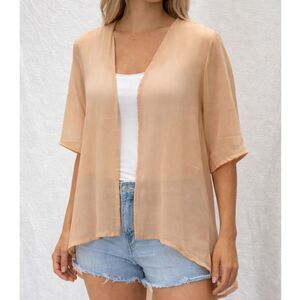 Lucky & Blessed Sheer Kimono Cardigan Hi-Low Tunic Pockets Boho Medium